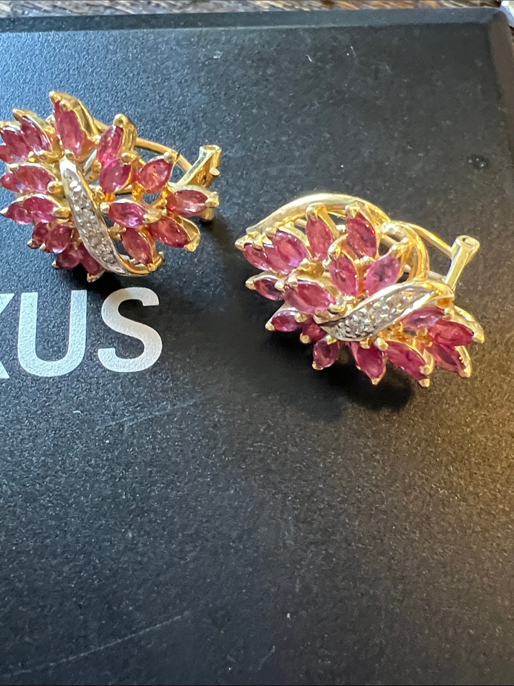 585 14k gold Marquise Ruby Diamond accent cluster earrings 6.57g